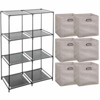 5Five Opbergrek 68 x 98 cm - incl 6x stuks opbergmanden - beige - 29L 5Five Opbergrek 68 x 98 cm - incl 6x stuks opbergmanden - beige - 29L