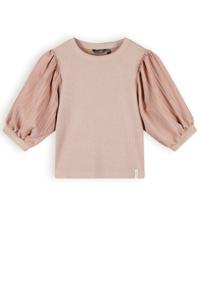 NoBell Meisjes top rib met puffy mouw - Kylia Melange - Zand blush