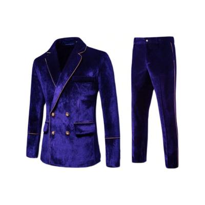 Men's Dark Green Velvet 2-Piece Slim Fit Double Breasted Tuxedo Royal Blue / S