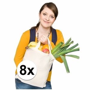 8x Katoenen boodschappen tassen naturel