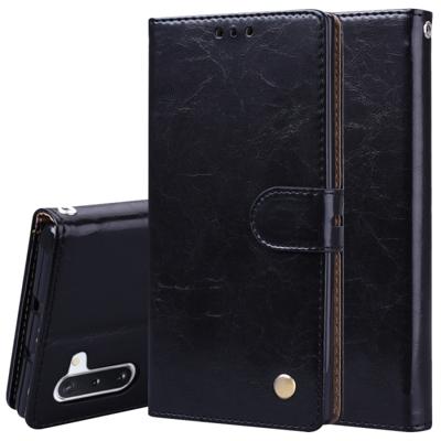 Voor Galaxy Note 10 Business stijl olie Wax textuur horizontale Flip lederen draagtas met houder & kaartsleuven & portemonnee (zwart)