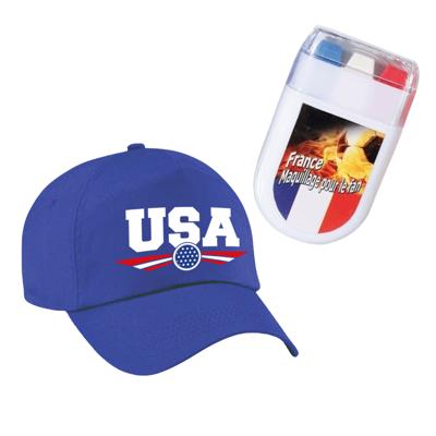 USA / Amerika supporters set - baseballcap blauw - met vlag schminkstift - volwassenen - landen