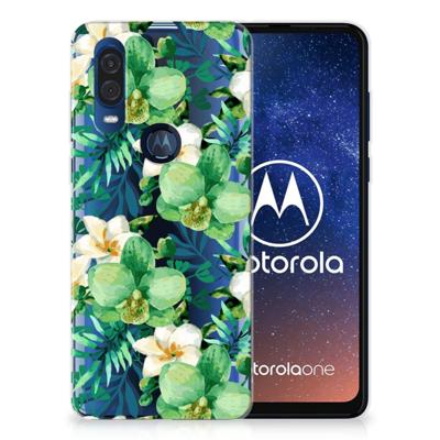 Motorola One Vision | TPU Case | Orchidee Groen Motorola One Vision | TPU Case | Orchidee Groen