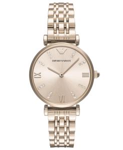 Emporio Armani Dames Gianni T-Bar Rosegouden roestvrijstalen horloge AR11059
