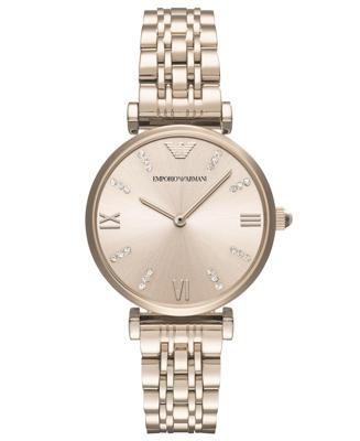 Emporio Armani Dames Gianni T-Bar Rosegouden roestvrijstalen horloge AR11059