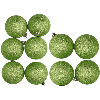 Glitter kerstballen 10x stuks appelgroen 8 en 10 cm kunststof