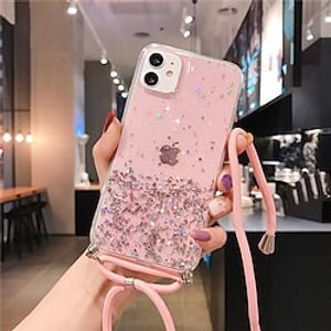 telefoon hoesje Voor iPhone 15 Pro Max Plus iPhone 14 13 12 11 Pro Max Mini X XR XS Max 8 7 Plus Achterkant Kristalhelder voor Damesmeisje met draagkoord Bling glitter glanzend Schokbestendig TPU Lightinthebox