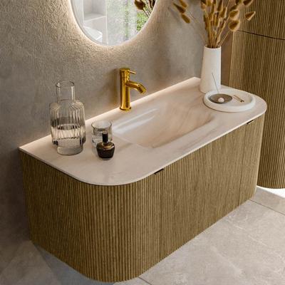 Badmeubel Mondiaz Kurve-Dlux | 100 cm | Meubelkleur Dusk | Wastafelkleur Meli | Solid surface | Wasbak midden spoelbak | 1 kraangat