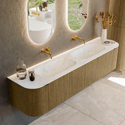 Badmeubel Mondiaz Kurve-Dlux | 190 cm cm | Meubelkleur Dusk | Wastafelkleur Opalo | Solid surface | Wasbak beiden zijden spoelbak | Zonder kraangat(en)