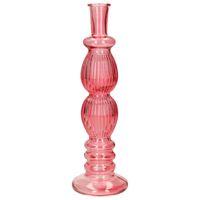 Bloemenvaas Florence - voor kleine stelen/boeketten - koraal rood glas - ribbel - D9 x H28 cm