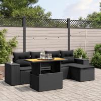 6-delige Loungeset met kussens poly rattan zwart