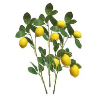 Kunstbloem citrusfruit tak citroen - 3x - 74 cm - geel - losse steel - Kunst zijdebloemen