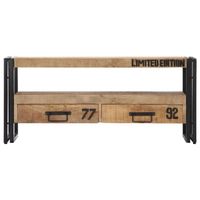 The Living Store TV-kast - Massief mangohout - 100 x 30 x 45 cm - 2 lades - 1 vak