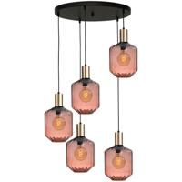 Masterlight 5-lichts vide hanglamp - goud -Porto met Jagger red glazen - Ø 24cm - 2712-05-02-50-5-9