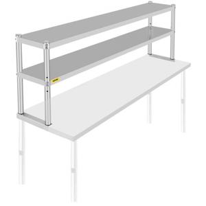 VEVOR dubbele bovenplank, dubbeldeks bovenplank gemaakt van roestvrij staal, 183 x 30 x 60 cm, dubbeldeks bovenplank, in hoogte verstelbare bovenplank voor voorbereiding en werktafels in keuken, restaurant