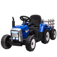 HOMCOM Elektrische Kinderauto met Aanhanger, Afstandsbediening, Lichteffecten, 3-6 km/u, voor 3-6 Jaar, Blauw