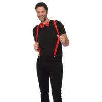 Carnaval verkleedset bretels en strik - rood - volwassenen/unisex - feestkleding accessoires - thumbnail