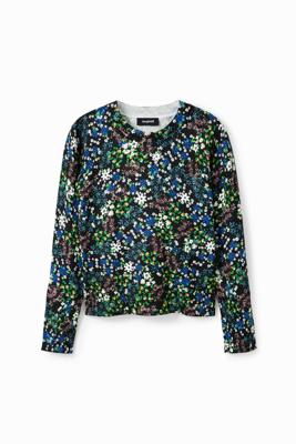 Dunne slim fit trui met bloemen - BLACK - XXL