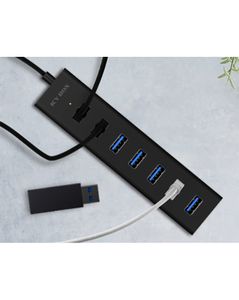 ICY BOX IB-HUB1700-U3 USB 3.0 zu 7-Port USB 3.0 Type-A Hub, Alu-Gehäuse, Netzteil 5V/3A USB 3.2 Gen 1-hub 7 poorten Zwart