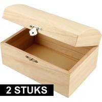 Houten kistje - 2x - onbedrukt - lichtbruin - 16x11x8 cm - metalen sluiting