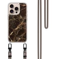 iPhone 16 Pro Max hoesje met bruin koord - Marmer bruin iPhone 16 Pro Max hoesje met bruin koord - Marmer bruin