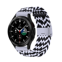 Braided nylon bandje - Zwart / wit - Samsung Galaxy Watch 4 Classic - 42mm / 46mm - thumbnail