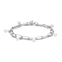 Armband Fantasie staal-zoetwaterparel zilverkleurig-wit 4 mm 16-19 cm
