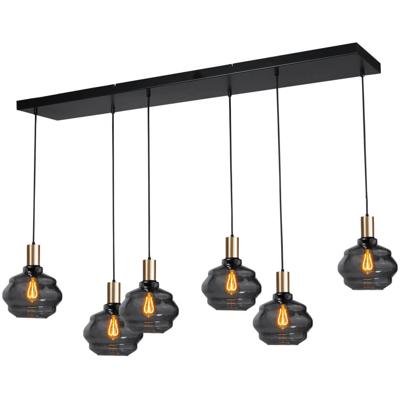 Masterlight 6-lichts hanglamp - goud -Porto met Ball smoke glazen - 2711-05-02-130-25-63