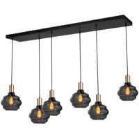 Masterlight 6-lichts hanglamp - goud -Porto met Ball smoke glazen - 2711-05-02-130-25-63