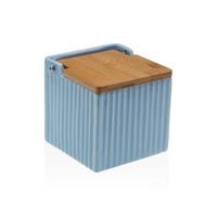 Zoutvaatje met deksel Versa Blauw Keramisch Bamboe Dolomite 11 x 11 x 11 cm