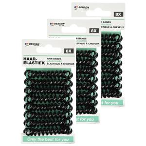 Benson Care Telefoonkabel haar elastiekjes - set 48x - zwart - zonder metaal - D5 cm