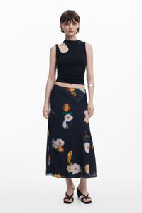 Midirok met vervaagde bloemen - BLACK - XL