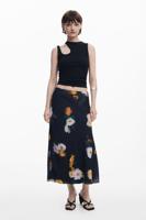 Midirok met vervaagde bloemen - BLACK - L