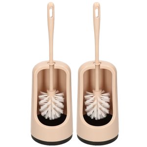 2x stuks wc-borstels/toiletborstels inclusief houder beige 41 cm van kunststof