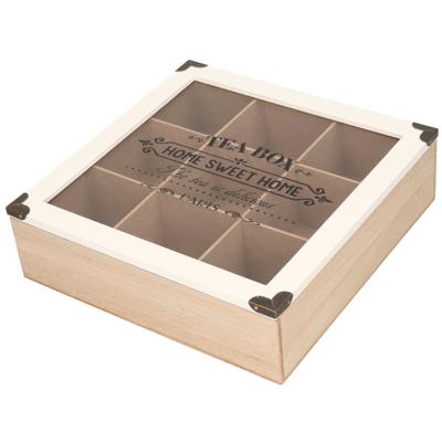 Excellent Houseware Theedoos - 9 vakken - hout - 24 x 24 cm