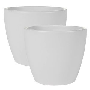 2x stuks plantenpot/bloempot in een strakke Scandinavische look wit Dia 16 cm en Hoogte 13 cm - Plantenpotten