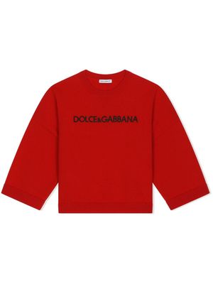 Dolce & Gabbana Kids pull en laine à logo brodé - Rouge