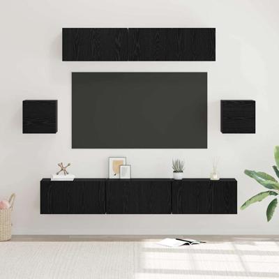 Tv-meubelset 7 pcs Zwart eiken 80 x 30 x 30 cm Bewerkt hout