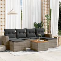 7-delige Loungeset met kussens poly rattan grijs