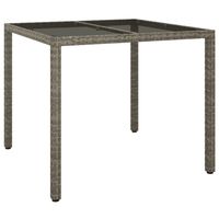 vidaXL Tuintafel 90x90x75 cm gehard glas en poly rattan grijs