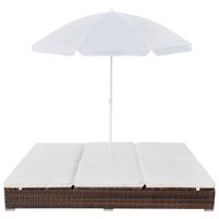 The Living Store Dubbel Ligbed Bruin PE Rattan - 197x140x190cm - UV-bestendige Parasol - 2 Afneembare Kussens - - thumbnail