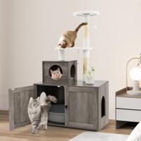 Kattenkast met Krabpaal Behuizing voor Kattenbakken Kattenmeubels Grijs