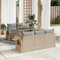 6-delige Loungeset met kussens poly rattan beige