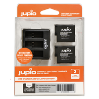 Jupio Kit: 2 x accu GoPro Hero5, Hero6, Hero7, Hero8 + compacte Triple oplader