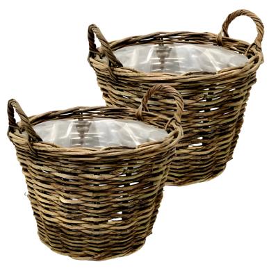 VD Leeden Opbergmand Twijg - 2x - bruin - rond - 40 x 30 cm - gevlochten twijg