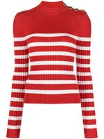 Balmain pull rayé à col roulé - Rouge