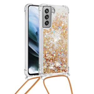 Lunso - Backcover hoes met koord - Samsung Galaxy S21 FE - Glitter Goud