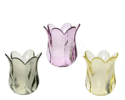 Waxinelichthouder Bloem Glas 9cm Assorti 1st