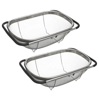 Gootsteen vergiet - 2x - zilver - 36,5 tot 54,5 x 23 cm - RVS - uitschuifbaar - zeef