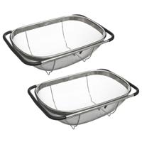 Gootsteen vergiet - 2x - zilver - 36,5 tot 54,5 x 23 cm - RVS - uitschuifbaar - zeef